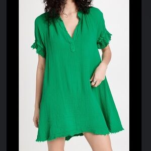 9 Seed Women’s Green Antibes Puff Sleeve Caftan In Lightweight Gauze Dress